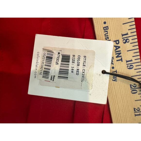 NWT Calvin Klein Red Starburst Ruched Tea Sleeveless Sheath Mini Dress Size 16 - Picture 4 of 13